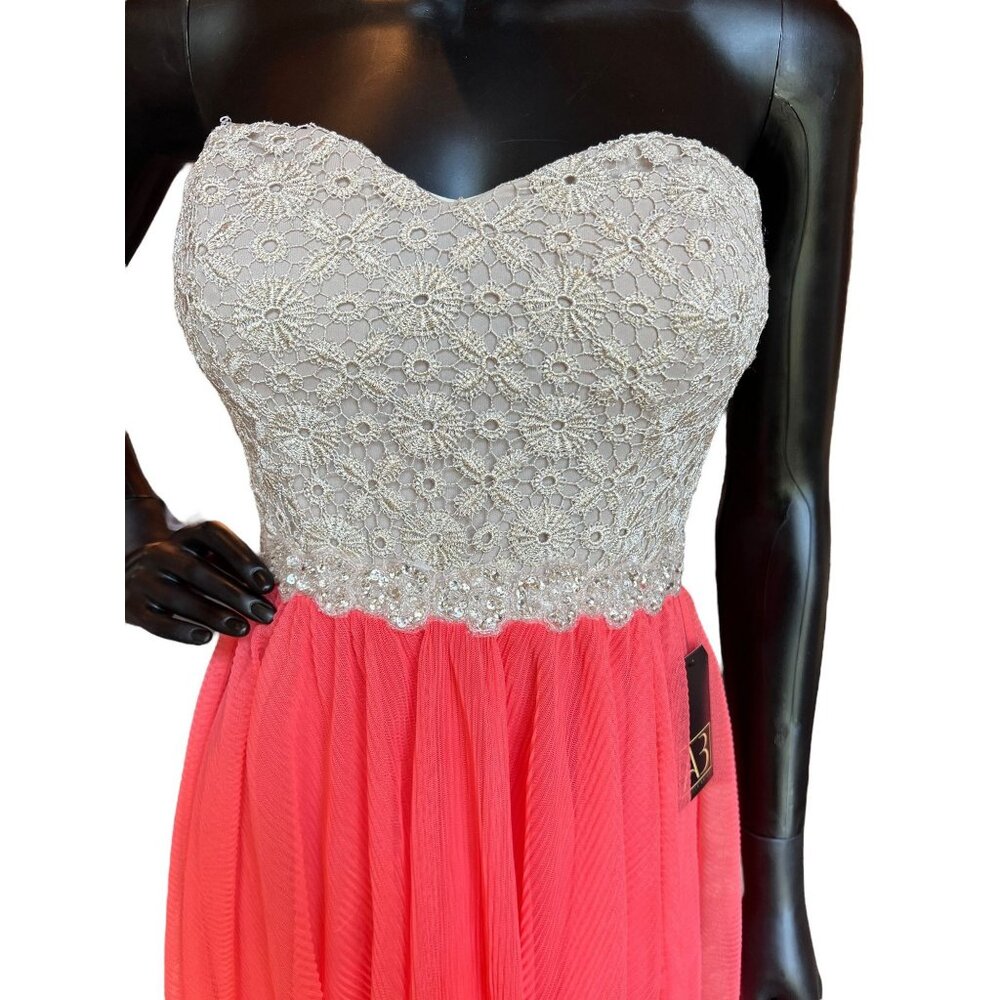 Gold Crochet & Peach Chiffon Short Dress